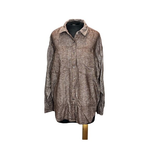 Aerie Anytime Fave Twill Shirt Button-Down S/P Brown Petite Long Sleeve - Picture 1 of 11